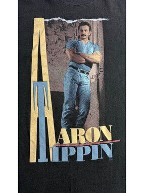 Vintage 90s Aaron Tippin Graphic T-Shirt Black Hanes Ultraweight L USA Made